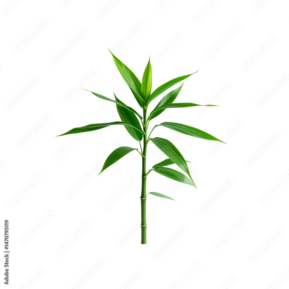 Fototapeta premium Isolated lucky bamboo plant stem with green leaves on black background image on transparent background