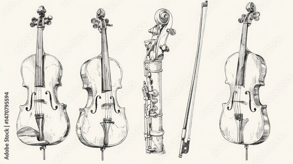 Fototapeta premium Hand drawn string instruments