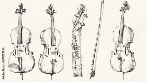 Hand drawn string instruments