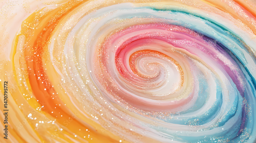 Fototapeta Swirling pastel colors creating a vibrant vortex with sparkling particles. [Vortex Temples] | Ethereal Vortex | ghostly swirl. Illustration