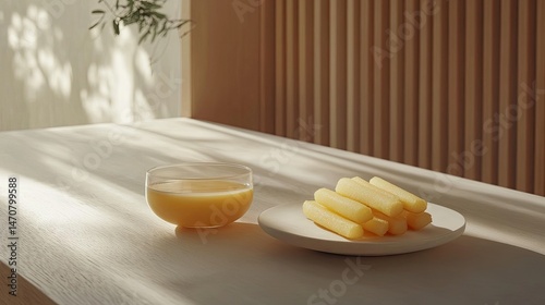 Wallpaper Mural Soft lighting highlights a drink and snack on a table. Torontodigital.ca