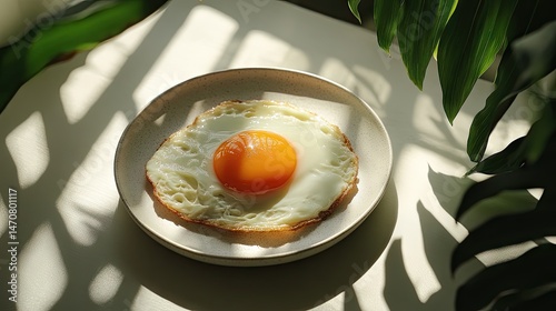 Wallpaper Mural Sunny-side-up egg on a plate, bathed in natural light. Torontodigital.ca