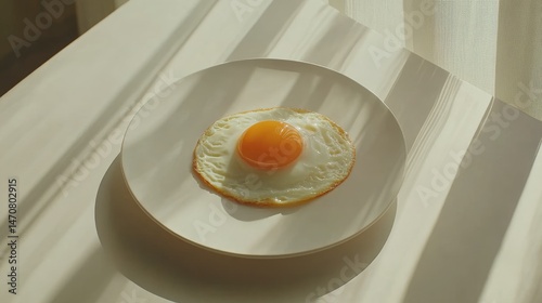 Wallpaper Mural A fried egg rests on a white plate in soft sunlight. Torontodigital.ca