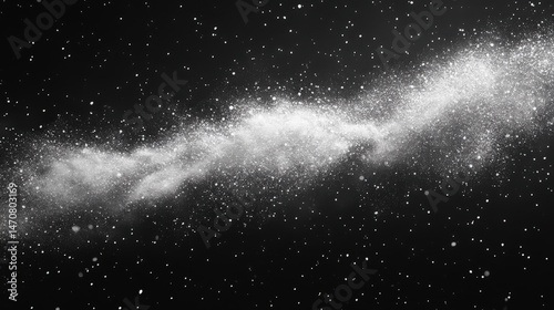 Abstract galactic dust cloud with sparkling stars drifting across the inky void