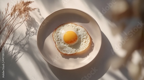 Wallpaper Mural A delicate fried egg on a light beige plate. Torontodigital.ca