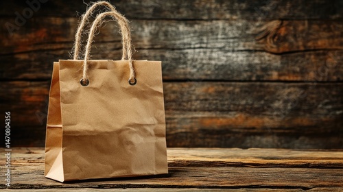 Wallpaper Mural Rustic paper shopping bag on wooden surface. Torontodigital.ca