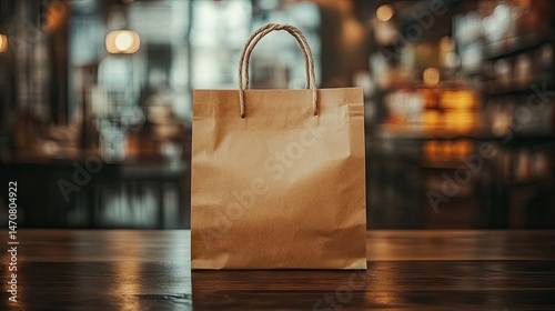 Wallpaper Mural Light brown paper shopping bag on a wooden surface. Torontodigital.ca