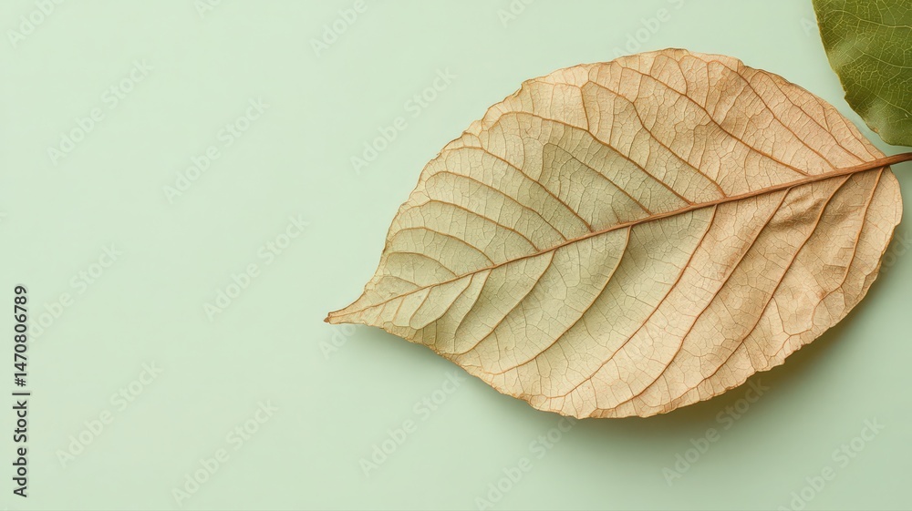 Obraz premium Dried Leaf on Pale Green Background