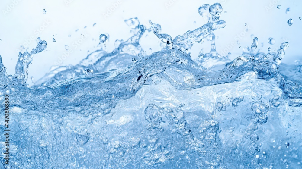 Dynamic Water Splash Against Light Blue Background Captured with Clarity and Motion for Refreshing Effect Conveys Purity Dynamic Water Splash Against Light Blue Background Captured with Clarity and Motion for Refreshing Effect Conveys Purity
