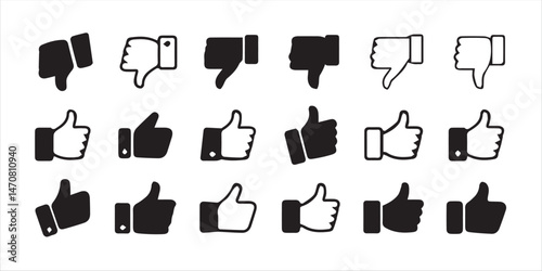 Thumb up & thumb down icon. like symbol.Like and dislike vector collection on transparent background.Thumbs up thumbs down black isolated social media signs.vector illustration eps 10.