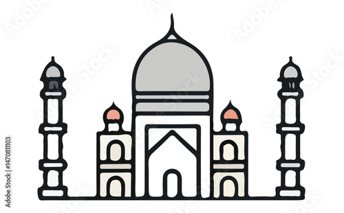 Cartoon Taj Mahal with Minarets, Isolated Design on Transparent Background