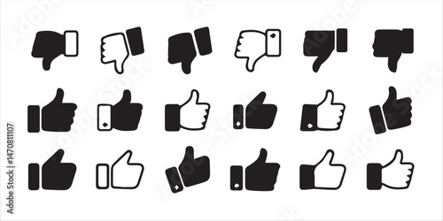 Thumb up & thumb down icon. like symbol.Like and dislike vector collection on transparent background.Thumbs up thumbs down black isolated social media signs.vector illustration eps 10.
