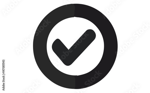 Check Mark Icon in Dark Gray Circle with Transparent Background, Minimalist Design