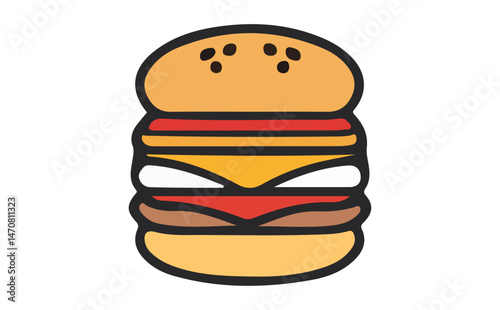 Delicious Burger with Cheese, Tomato and Sesame on Transparent BG