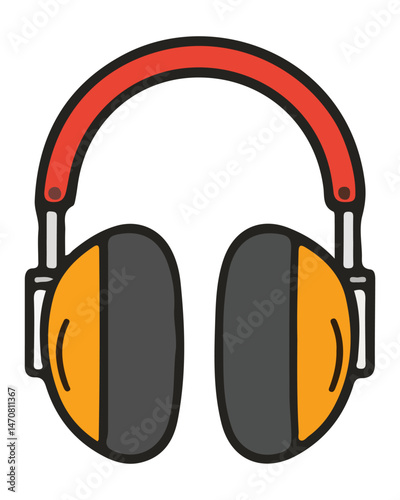 Earmuffs Icon with Red Band and Gray Cushions on a Transparent Background