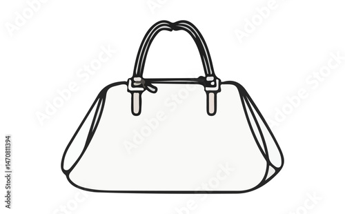 Fashionable White Handbag Design with Black Outline on Transparent Background