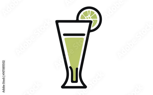 Fresh Green Juice Glass with Lime Slice Outlined Icon on Transparent Background
