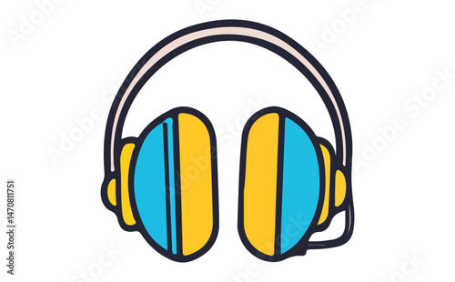 Isolated Blue and Yellow Headphones with Outline on Transparent Background Style