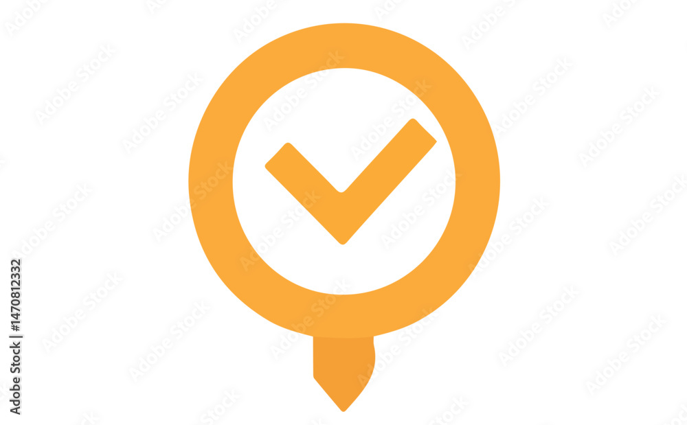 Simple Orange Checkmark inside Rounded Location Pin with Transparent Background