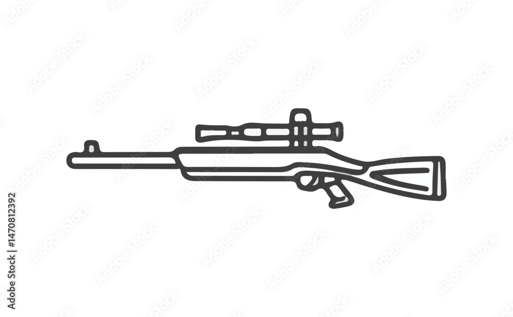 Naklejka premium Sniper Rifle Gun Outline with Scope Isolated on Transparent Background Design