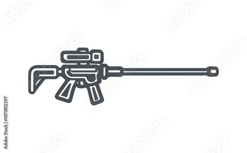 Sniper Rifle Outline on a Transparent Background