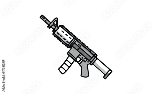 Stylized Gray and White Assault Rifle with Transparent Background