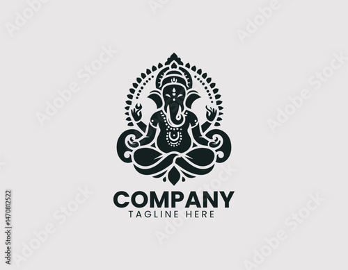 Ganesha Meditating Vector Logo Design, Lord Ganesha in Meditation Pose Vector Logo