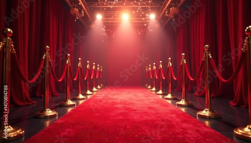 Elegant red carpet entrance, shimmering lights, glamorous event , crimson, elegance, glamour