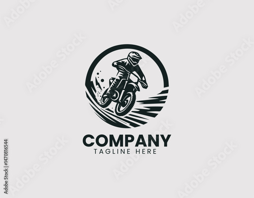 Trail Motorcycle with Rider in Action Vector Logo Design, Dirt Bike with Rider Jumping Vector Logo, Off-Road Motorcycle Rider in Motion Vector Logo