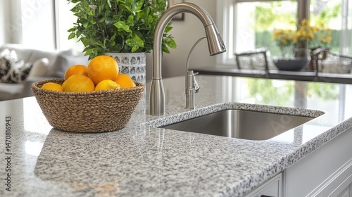 Modern kitchen countertop with fresh fruit.