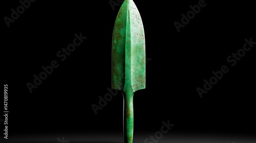 Ancient Bronze Spearhead on Dark Background