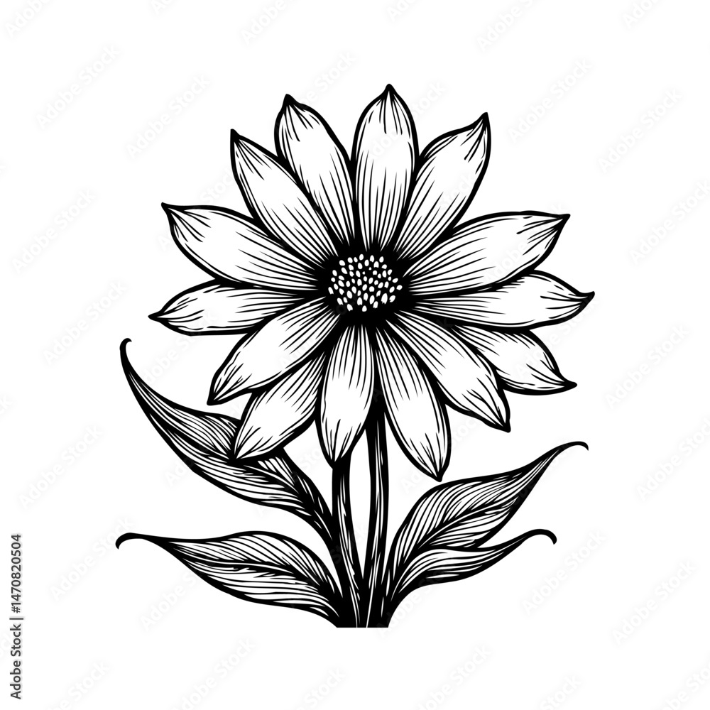 Fototapeta premium Elegant floral design: A monochromatic botanical illustration with artistic detailing