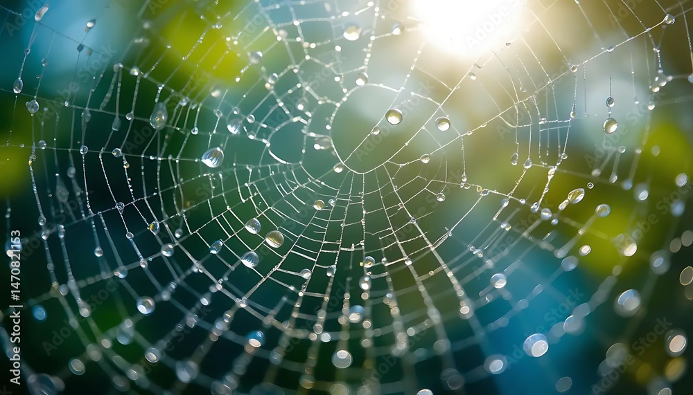 Close-up of a water droplet on a spiderweb, reflecting a natural scene in soft blue light. Ideal for nature themes, macro photography, or backgrounds with a mysterious or serene mood. Close-up of a water droplet on a spiderweb, reflecting a natural scene in soft blue light. Ideal for nature themes, macro photography, or backgrounds with a mysterious or serene mood.