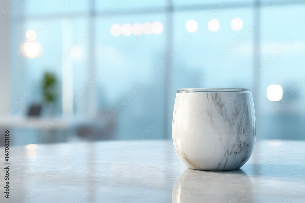 Modern marble-patterned cup on a marble table. Modern marble-patterned cup on a marble table.