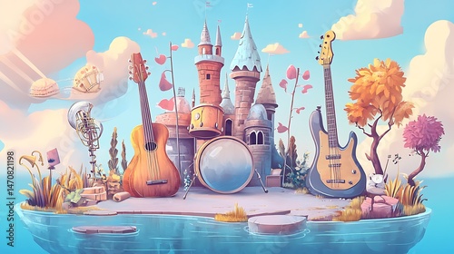 Musical island fantasy illustration