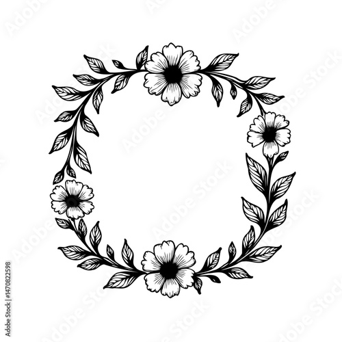 Elegant floral wreath with delicate petals and refined botanical details for designs