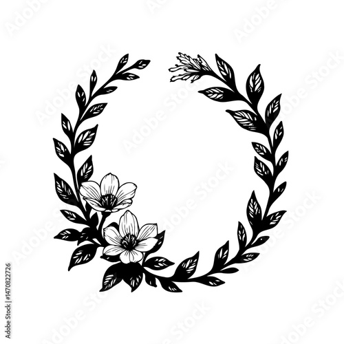 Delicate floral wreath illustration with blooming dogwood, elegant natural design