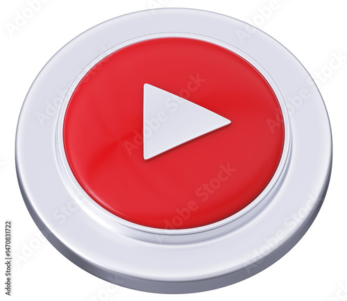 3D Play button silver color isolated on white background 3D illustration