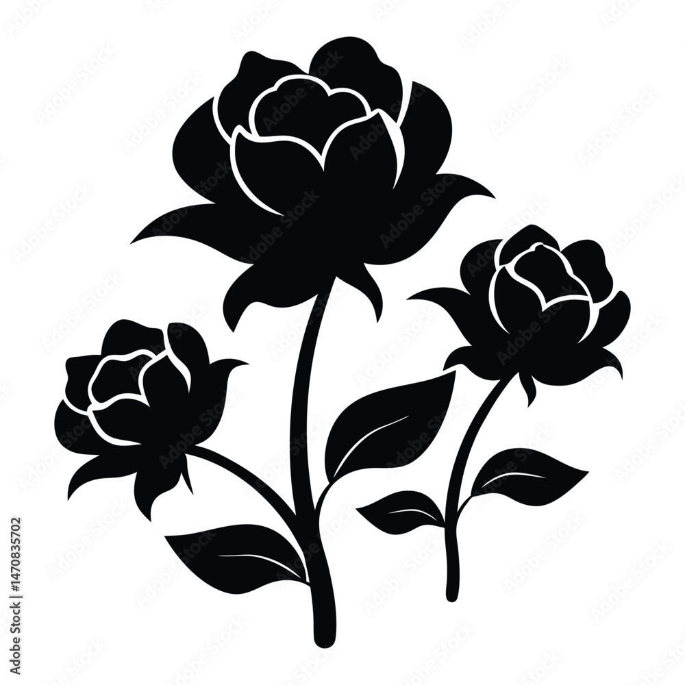 Obraz premium Vintage Peony Blooms with Stems Vector Silhouette