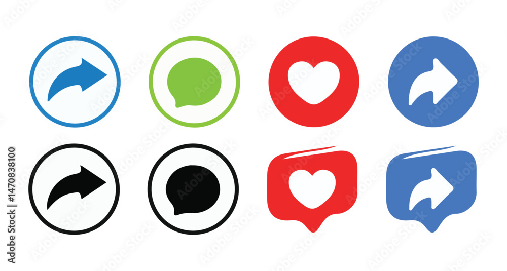Like, Share, comment and love icon button, social media vector.love and heart icon , comment icon , repost and share icon button. vector illustration eps 10. Like, Share, comment and love icon button, social media vector.love and heart icon , comment icon , repost and share icon button. vector illustration eps 10.