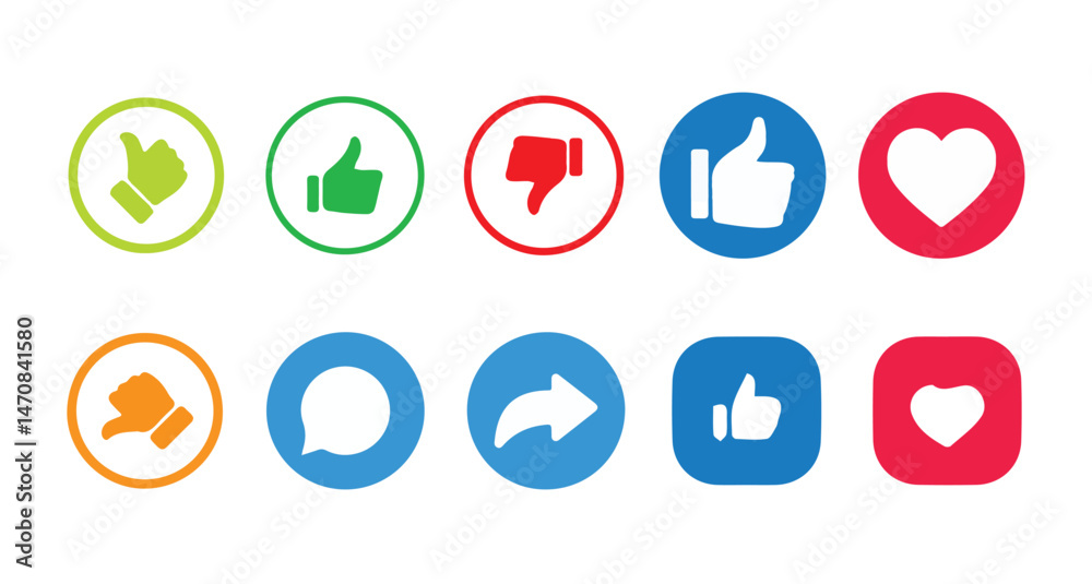 Thumbs up and down or heart,share,comment. social media vector icon. vector illustration eps 10. Thumbs up and down or heart,share,comment. social media vector icon. vector illustration eps 10.