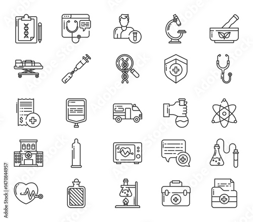 Medical elements line art icons