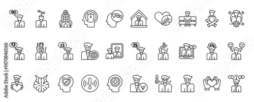 Mental wellness icons conceptual line art