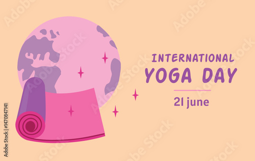 International Yoga Day 21 june card banner invitation poster with cartoon character