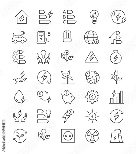 Linear icons depicting energy sources