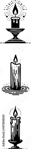 Lit Candle Icons in Decorative Holders Vector