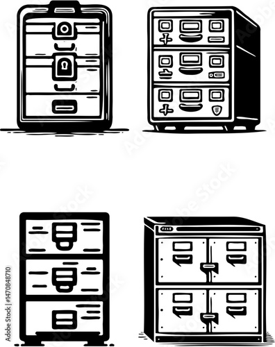black and white storage and filing icon set vector