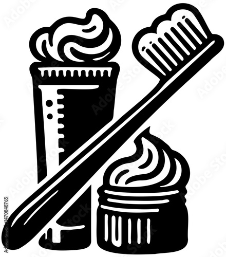 toothbrush and toothpaste icon with container
