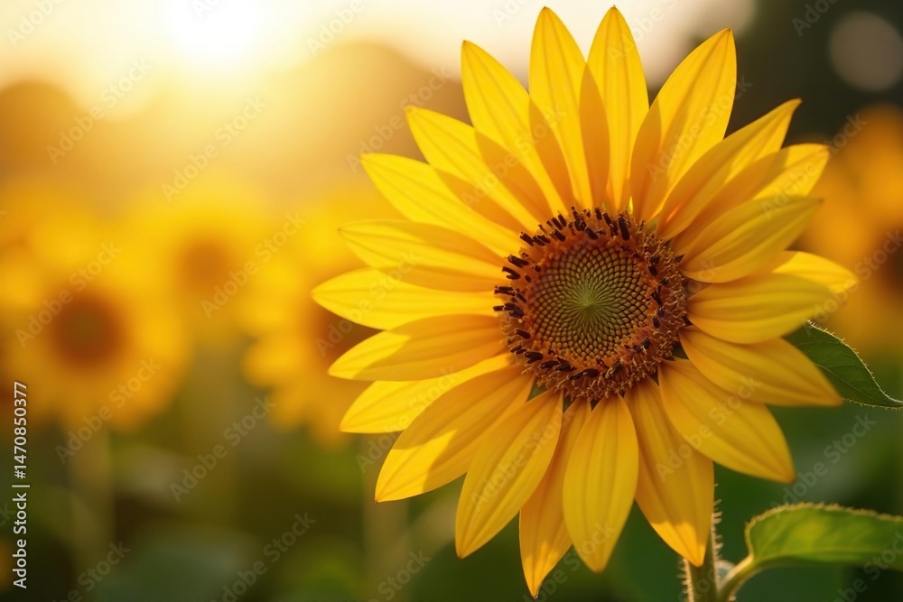 Fototapeta premium Close-up of a vibrant sunflower, bathed in golden sunlight , summer, environment