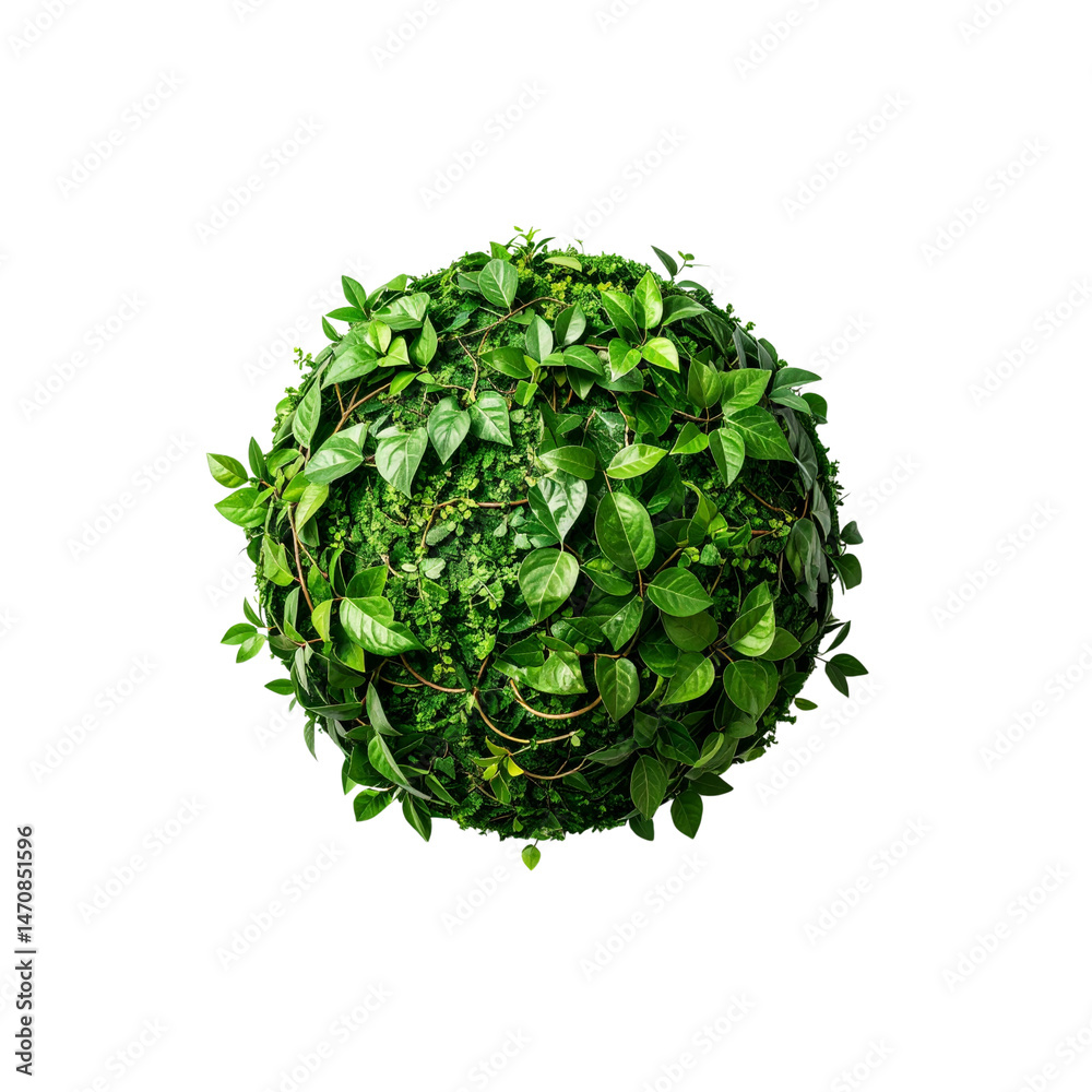 Obraz premium Top view of green kokedama moss ball plant for indoor gardening decor ideas on transparent background